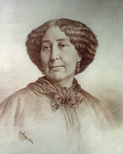 Porträtt av bokstävernas kvinna George Sand (1804-1876) Aurore Dupin, friherrinnan Dudevant Teckning av Rene Jouhan (1835-?) från ett fotografi av Nadar av Nadar