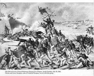 54:e Massachusetts Coloured Regiment laddar Fort Wagner, South Carolina