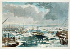 Breaking up the Ice at New York - a View from the East River, publicerad i Harper