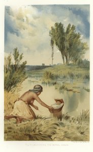 Sjösättning av begravningskanoten (färglitografi) av (after) American School