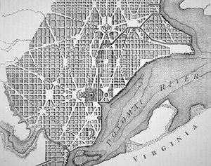 Plan över staden Washington som ursprungligen lades ut 1793 (gravyr)