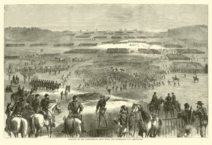Den konfedererade arméns position när kapitulationen tillkännagavs, april 1865 (gravyr) av (after) American School