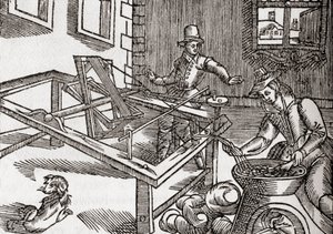 Silkeslindning, faksimil av en bild i Edward Williams "Virginia Truly Valued", 1650, från "The Century Illustrated Monthly Magazine", publicerad 1884 (litho) av (after) American School