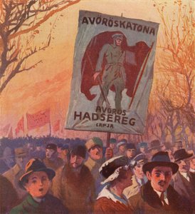 Demonstration är stöd för rekrytering till den ryska röda armén, Budapest, Ungern (färg litho)