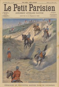 Franskt kavalleri övar snabba branta nedförsbackar på hästryggen (färg litho) av (after) Carrey