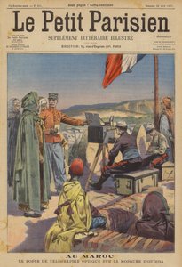 Optisk telegraf uppsatt på moskén i Oudja, Marocko (färg litho)