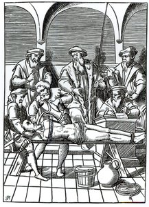 Vattentortyr, efter ett träsnitt i "Praxis Rerum Criminalium" av Joos de Damhouder (1507-81) publicerad i Antwerpen