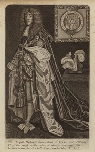 James II och VII, kung av England, Skottland och Irland, när hertigen av York (gravyr) av (after) English School
