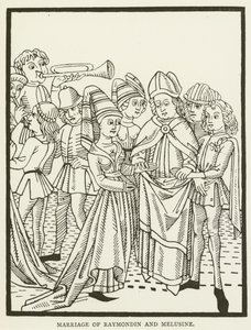 Äktenskap mellan Raymondin och Melusine (gravyr) av (after) English School