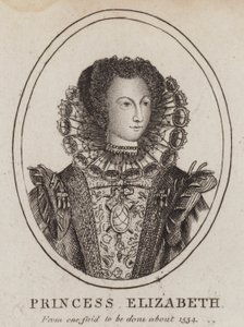 Prinsessan Elizabeth, dotter till kung Henry VIII och Anne Boleyn (gravyr)
