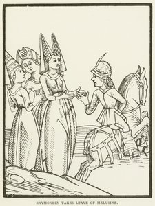 Raymondin tar avsked från Melusine (gravyr) av (after) English School