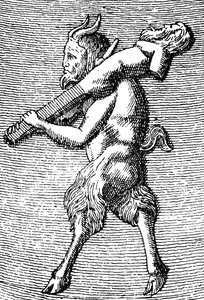 Satyr bär en herm, detalj från ett litet bärbart tempel tillägnat tillbedjan av Priapus (gravyr) (detalj av 405756)