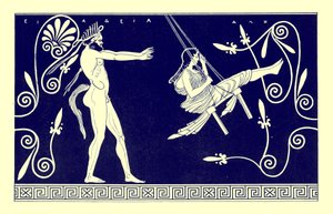 Silent swingin maiden, illustration från "Greek Vase Paintings" av J. E. Harrison och D. S. MacColl, publicerad 1894 (digitalt förbättrad bild)