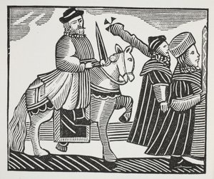 The History of Wat Tyler och Jack Straw, illustration från "Chap-books of the artonde århundradet" av John Ashton, pub. 1882 (lito) av (after) English School