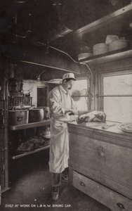 Kock på jobbet på L och NW Dining Car (s/v foto) av (after) English photographer