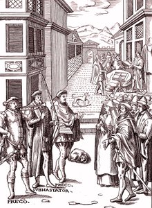 Stadsroparen blåser i sin trumpet av (after) Flemish School