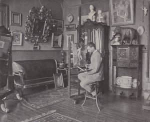 Franske målaren Henri Gervex i sin ateljé (s/v foto) av (after) French Photographer