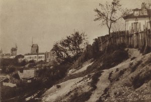 Trädgårdarna i Montmartre med blåfenad väderkvarn runt 1860 (s/v foto) av (after) French Photographer