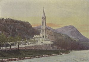 Lourdes, basilikan (färgad bild) av (after) French Photographer