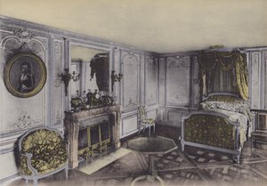 Petit Trianon, Chambre de Marie-Antoinette, Lilla Trianon, Marie-Antoinettes sovrum (färgat foto) av (after) French Photographer