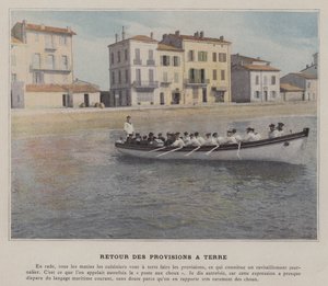 Återlämnande av proviant till land (färgat foto) av (after) French Photographer