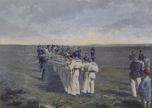 Besök av vapnen efter avfyrning (färgad bild) av (after) French Photographer