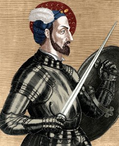 Karl av Bourbon (1490-1527), högste befälhavare för de franska arméerna, graverar färgat dokument av (after) French School