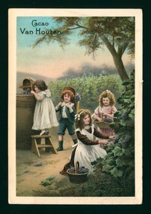 Barn som plockar vindruvor (chromolitho) av (after) French School