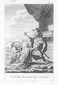 Coriolanus avväpnad av sin mor (gravyr) av (after) French School