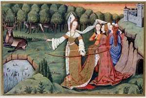 Diane (Artemis) - kromolitografi från en 1400-talsbelysning av (after) French School