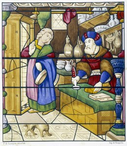 Judens historia på Rue des Billettes - faksimil av ett målat glas, St Alpin Church i Chalon av (after) French School