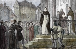 Representation av Albert den store (1193/1206-1280) som undervisar i Paris, vid universitetet i Paris, vid det första dominikanska klostret på Rue Saint Jacques (College des Jacobins) under Gueric de Saint-Quentins auktoritet 1241-1245 ( Porträtt av Albert av (after) French School