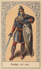 Arnulf av Kärnten, kung av Östfranken och tysk-romersk kejsare (färglitografi)