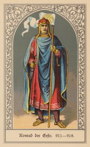 Conrad I av Tyskland, kung av Östfrankrike (färglitografi) av (after) German School