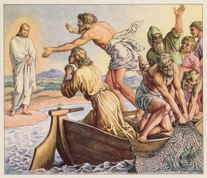 Jesus framträder för sina lärjungar (färglitografi) av (after) German School