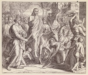 Jesus på väg in i Jerusalem (litografi) av (after) German School
