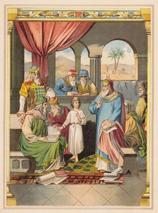 Jesus med de äldste i templet (färglitografi) av (after) German School