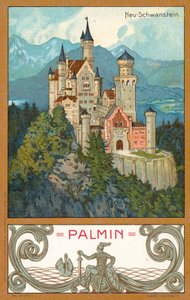 Slottet Neuschwanstein, Bayern (chromolitho) av (after) German School