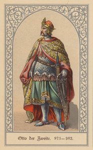 Otto II, kung av Tyskland och Italien och tysk-romersk kejsare (färglitografi) av (after) German School