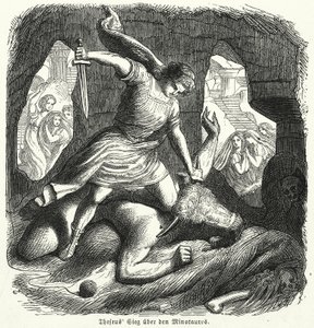 Theseus dräper Minotaurus (gravyr) av (after) German School
