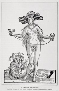 Kvinna och galning som kittlar sin penis med en blomma, "Der Rarr und das Weib "", "Geschichte des Erotischen Kunst"av Edouard Fuchs, Berlin