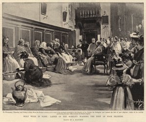 Stilla veckan i Rom, adelns damer som tvättar fötterna på fattiga pilgrimer (litho) av (after) Italian School