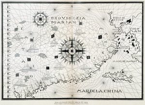 Karta över kompasssolen från en 1500-talsatlas, baserad på originalet som finns bevarat i biblioteket på Museo Civico i Venedig