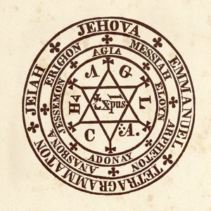 Ockulta vetenskaper: magisk cirkel. Schema från "" De Occulta Philosophia "" av den tyske ockultistforskaren Henry Cornelius Agrippa av Nettesheim (1486-1535) (känd som Cornelius Agrippa eller Agrippa av Nettesheim)