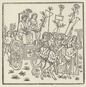 Procession som drar en vagn (träsnitt) av (after) Italian School
