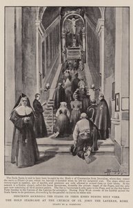 Den heliga trappan vid kyrkan St John the Lateran, Rom (litho) av (after) Italian School