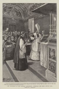 Den katolska föreningens pilgrimsfärd, närvara vid påvens privata mässa (litho) av (after) Italian School