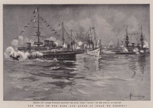Besöket av kungen och drottningen av Italien på Sardinien (litho) av (after) Italian School