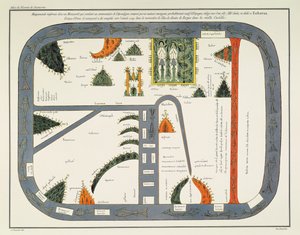Karta över världen, från ett manuskript av en kommentar till apokalypsen, skriven c.787 och kopierad c.1109 i klostret Silos, Burgos, Spanien (litho) av (after) Spanish School