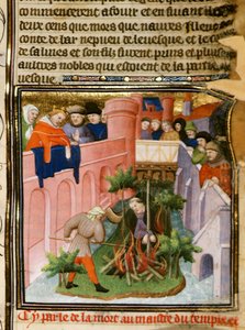 Cott Nero E II pt.2 fol.105 Burning of the Master of the Templars, from 